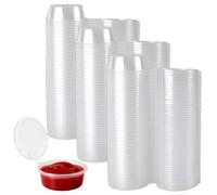 JIAYUET 300PCS 2oz Clear Round Hinged Sauce Pots with Lids, Plastic Food Containers for Ketchup, Dips, Jelly Storage