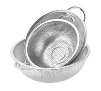 JIAYUET 3PCS Stainless Steel Colander with Handle,3 Size Metal Kitchen Colanders Micro-Perforated Design for Rice, Pasta, Vegetables, Dishwasher Safe Strainer(16.5/19.5/22.5cm)