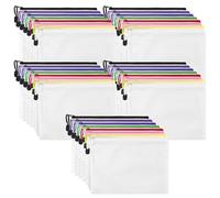JIAYUET 40 PCS A5 Plastic Zip Wallets, 24x17cm Mesh Zip Wallets, 8 Colors Plastic Mesh Document Wallets for Office Supplies
