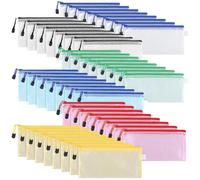 JIAYUET 48 PCS A6 Clear Pencil Case Mesh, A6 Small Plastic Money Zip Wallet, Small Colored Zipper Document Pouch Folder for Pencil, Travel, File Storage, Office Supplies, 6 Color