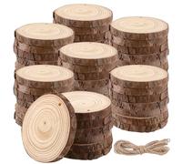 JIAYUET 50 PCS 8-9cm Natural Wooden Log Slices,Unfinished Wooden Discs Circles with Hole and3 Ropes for Craft DIY Wedding Decorations
