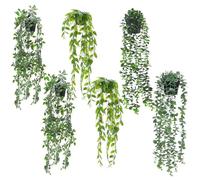 JIAYUET 6 Pack Artificial Hanging Plants with Pots,Eucalyptus Peas Mandala Fake Vines, Faux Trailing Greenery for Bathroom Decor, Office Wedding Wall Hanging