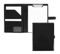 JIAYUET Pack of 2 A4 Clipboard with Lid, PU Leather Writing Case Conference Folder, Clipboard Folder with Document Holder, Business Card Holder, Pen Holder, Buckle for Office Supplies, Black