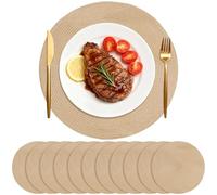 JIAYUET Set of 12 Round Gold Placemats, 38cm Washable Woven Glitter Table Mats for Christmas Wedding Party Dining Decor