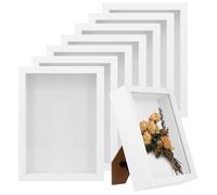 JIAYUET Set of 8 White Shadow Box Frames 17x12 cm, Deep Display Case for Wall/Tabletop to Store Dried Flowers, Medals, Tickets