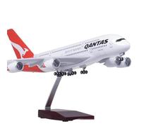 JIAYUNEU 1 200 36.5CM For QANTAS Airline A380 Model Plane With LED Light And Wheel Diecast Airplane Miniature Hobby Playset