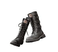 JIAYUTOO 1 Pair Motorcycle Riding Boots Retro Lace up PU Leather Knight Boots Steampunk Fashion West Cowboy Boots for Men Daily Wear (Black,45)
