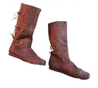 JIAYUTOO 1 Pair Viking Boots Medieval Long Shaft PU Leather Knight Boots Renaissance Flat Bottomed Cosplay Snow Boot Shoes for Music Festival (Black,39)