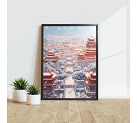 Jiazib 12x16 Black Wood Frame Canvas Abstract Wall Art for Living Room, Bedroom or Office, Ready to Hang Living Snow Scene of the Forbidden City (red)