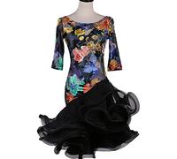 JIBIO Latin Dancing Outfit for Women Ballroom Training Dresses Tango Cha Cha Costumes Fishbone Skirt for Rumba Samba,The color with black,M