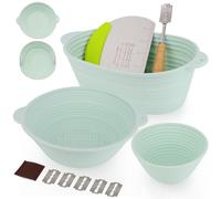 JibLumK Banneton Bread Proofing Basket - Banneton Basket Set, Sourdough Proofing Basket, Silicone Proofing Bowls,Sourdough Bread Baking Supplies.Round 10" & Oval 10" & Round 5" Gift Set of 3 (Green)