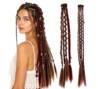 JIBMI 2 Pcs Clip In Braid Hair Extensions with Beads, Light Blonde Mix | Boho mixed braid textures, Decorative charms, Long tapered hair ends, Festival hair styling