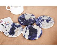 JIC Gem 3.5-4" Blue Sodalite Gemstone Natural Sliced Crystal Coaster Set of 4 About 8-10 cm Geode Decrative Coasters for Home and Office Small Drink Cup Decor with Rubber Bumper