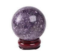 JIC Gem Deep Purple Lepidolite Sphere with Stand Natural Sparkling Lithia Mica Crystal Ball Brazil Mineral Gemstone (70-80mm)