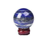 JIC Gem Lapis Lazuli Crystal Sphere with Wooden Stand,Decorative Crystal Ball Blues Gemstone Sphere for Meditation,Feng Shui,Witch-Style Decor,Office Table 70-80mm