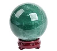 JIC Gem Large Healing Crystal Ball, Green Fluorite Crystal Sphere with Stand Crystal Decorative Ball Home Decoration (100-110mm)