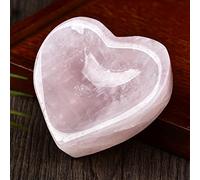 JIC Gem Natural Rose Quartz Stone Bowl Heart Shape Healing Crystal Decorative Bowl Jewelry Tray Home Office Decor Small