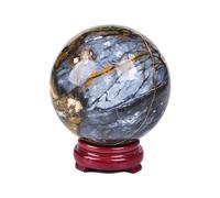 JIC Gem Pietersite Quartz Crystal Sphere,Decorative Crystal Ball Blues and Golden Browns Gemstone Sphere for Meditation,Office Table Decorations 90-100mm