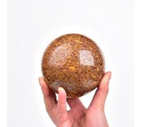 JIC Gem Real Natural Crystal Ball with Wooden Stand for Fengshui Golden Jade Healing Crystal Ball Decoation Meditation Energy Reiki Ball (90-100mm)