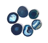 JIC Gem Silver Plated Dyed Blue Agate Coasters, 6 pcs Set, 3-4", with Rubber Bumper