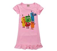 Jicahond Number Design Girls Summer Dress Cartoons Printing Pyjamas Casual Nighties for Kids (Pink,9-10Y,9 Years,10 Years)