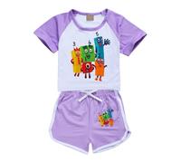 Jicahond Number Prints Outfits for Kids Cartoons Top and Shorts 2pcs Clothing Sets Boys Girls Pyjamas (Purple,5-6Y,5 Years,6 Years)