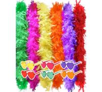 JICASTO Colorful Feather Boas, 6.6ft Feather Boa for Women for Dancing Wedding Party Cosplay Halloween,with Heart Rimless Sunglasses, Mixed Colors, One Size
