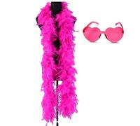 JICASTO Colorful Feather Boas, 6.6ft Feather Boa for Women for Dancing Wedding Party Cosplay Halloween,with Heart Rimless Sunglasses, Light Rose Red