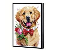 JICFDAO DIY Diamond Painting Notebook Dog 14.5 x 21 cm Diamond Notebook Blank A5 Crystal Art Travel Diary Journal Diary Blocks Notebooks Sketchbook for Meeting Minutes Work Plans Golden Retriever