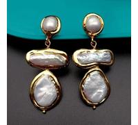 jiChenxiang Freshwater Cultured White Biwa Pearl Coin Pearl Gold plated Necklace Bracelet Earrings Sets