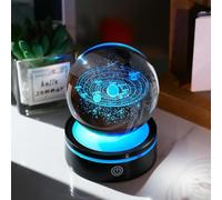 JIchuansnli 8cm/3.15in. Crystal 3D Solar System Ball with Rotatable Light Base Astronomy Gifts for Men Kids, Glass Sun System Planet Model Globe for Son Universe Science Ornaments Celestial Decor