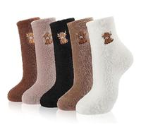 JIchuansnli Fluffy Socks Womens, 5 Pairs Bed Socks For Women, Winter Soft Fuzzy Thermal Socks, Highland Cow Gifts For Women, Christmas, Mother's Day Gifts For Ladies Home Sleep