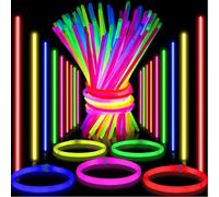 JICIOOEP 100 Glow Sticks Bulk Party Pack, Glow in the Dark Party Supplies for Kids and Adults, Glowsticks Party Favors with Neon Bracelets and Necklaces, Party Bag Fillers for Easter Birthday Camping