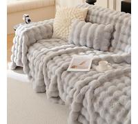 JIcloun Bubble Faux Rabbit Fur Throw Blanket for 1 2 3 4 Seater Sofa, Light Grey Fluffy Warm Soft Plush Blanket, Cozy Fuzzy Couch Bed Cover Perfect for Snuggling Up, Elegant Decorative