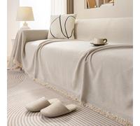 JIcloun Throws for Sofas Large Beige Sofa Throw Blanket Herringbone Chenille Tassels Blankets for Bed Settees Chair Slipcover Anti Scratch Couch Cover 1 2 3 4 Seater, 180 x 340 cm