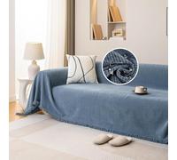 JIcloun Throws for Sofas Large Blue Sofa Throw Blanket Herringbone Chenille Tassels Blankets for Bed Settees Chair Slipcover Anti Scratch Couch Cover 1 2 3 4 Seater, 180 x 260 cm