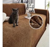 JIcloun Throws for Sofas Large Brown Sofa Throw Blanket Herringbone Chenille Tassels Blankets for Bed Settees Chair Slipcover Anti Scratch Couch Cover 1 2 3 4 Seater, 180 x 260 cm