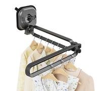 JICUIGE Wall-Mounted Foldable Clothes Airer - 2-Fold, No-Drill Suction Cup Drying Rack, Space-Saving Grey Laundry Organizer, 10kg Load