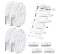 Jicyor Laces without tying, 2 pairs of elastic shoelaces, white with metal capsules, quick locking cords for adults and children