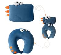 Jicyor Neck Pillow, 2-in-1 Neck Pillow, Aeroplane Travel Pillow, Blue Dinosaur Neck Pillow, Suitable for Children, Boys and Girls, Teenagers, Travel Pillow, Aeroplane