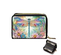 Jidao Women's Small Wallet 11 x 8 cm Accordion Card Holder with Coin Compartment Credit Card Holder with Zip Wallet in Short Format Coin Bag for On the Go Change Purse Gift Dragonfly