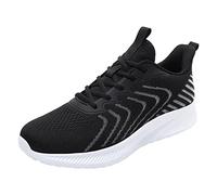 jiddhf Men Knit Running Sneakers Solid Color Lace Up Low Top White