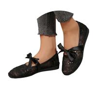 jiddhf Women Elegant Lace Flats Womens 3D Floral Lace Mary Jane Flats Satin Bow Decor Breathable Hollow Soft Non Slip Summer Casual Walking Shoes
