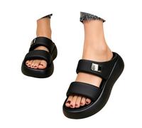 jiddhf Women’S Summer Outdoor Platform Sandals Lightweight Simple | Women Two Strap Slide Sandals Pu Leather Open Toe Wedge Slides Non Slip Thick Sole Casual Slippers