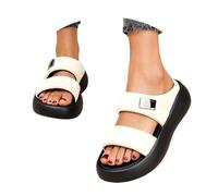 jiddhf Women’S Summer Outdoor Platform Sandals Lightweight Simple | Women Two Strap Slide Sandals Pu Leather Open Toe Wedge Slides Non Slip Thick Sole Casual Slippers