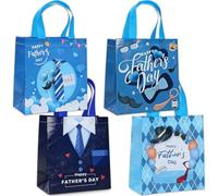 Jidkhfk Fathers Day Gift Bags Set 4Pcs Reusable Non-Woven Dad Gift Happy Father's Day Bags with Handles Blue Theme for Presenting Gifts to Dad Grandad