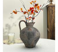 JIDOFUE Brown Rustic Ceramic Vase, Vintage Flower Vase, Take the Handle, Ceramic Terracotta High Base, Farmhouse, Rustic for Home Decor, Centrepiece, Living Room