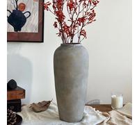 JIDOFUE White Grey Rustic Ceramic Vase for Living Room, 38 cm Large Vintage Style Vase for Dining Table 15 Inches White Grey, Wedding and Housewarming Gift