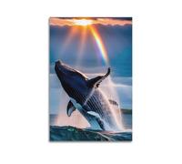 JIDUHON Animal Breaching The Sea with Rainbow Appearing Whale Poster Modern Wall Art Canvas Aesthetic Decoration Painting 08x12inch(20x30cm) Unframe-style