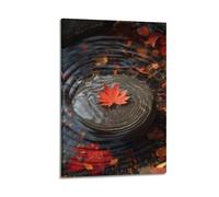 JIDUHON Autumn Poster Red Leaf on Stone.jpg Poster Modern Wall Art Canvas Aesthetic Decoration Painting 12x18inch(30x45cm) Frame-style